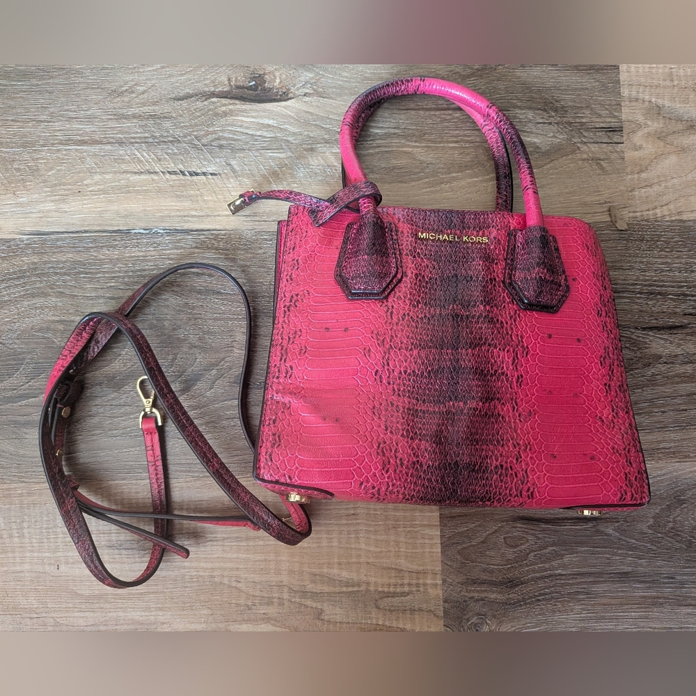 MICHAEL KORS Mercer Hot Pink Python Embossed Leat… - image 10